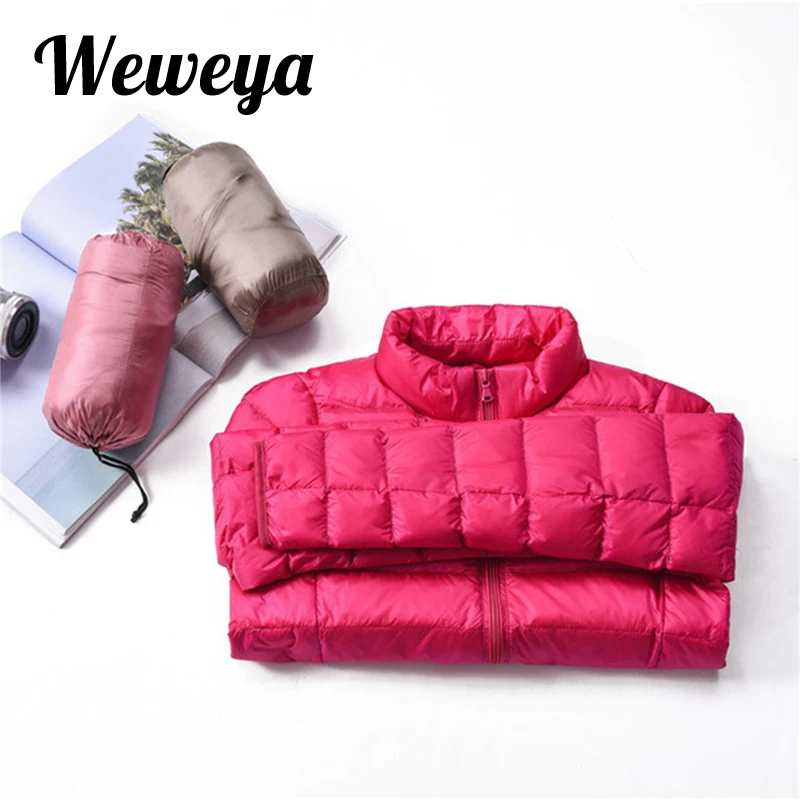Женская зимняя парка на молнии Weweya размера плюс 4 XL короткая ультратонкая пуховая