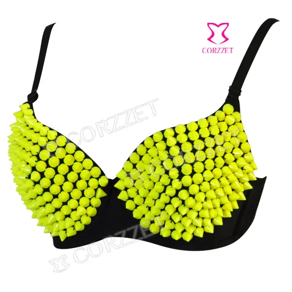 Женский бюстгальтер с заклепками желтого цвета|bra|rivet earringrivet decoration |