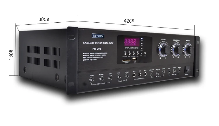 220 В высокомощный Профессиональный KTV HIFI усилитель аудио домашний караоке Bluetooth усилитель сценический PW-208 330 Вт+ 330 Вт
