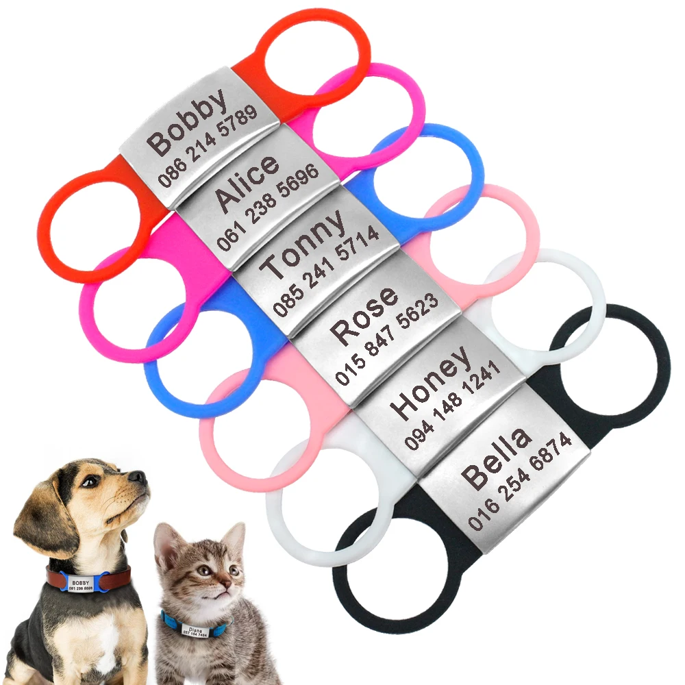 Stainless Steel Pet ID Tags Personalized For Small Dogs Cats Custom Engraved Dog Nameplate Tags No Noise Dog Collar Accessories