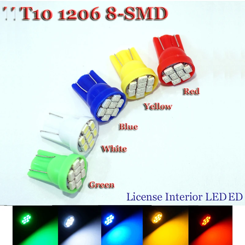 Автомобильный светильник T10 8 smd 1206 5 шт. светодиодов 8SMD 194 168 192 W5W 3020 Клин белый