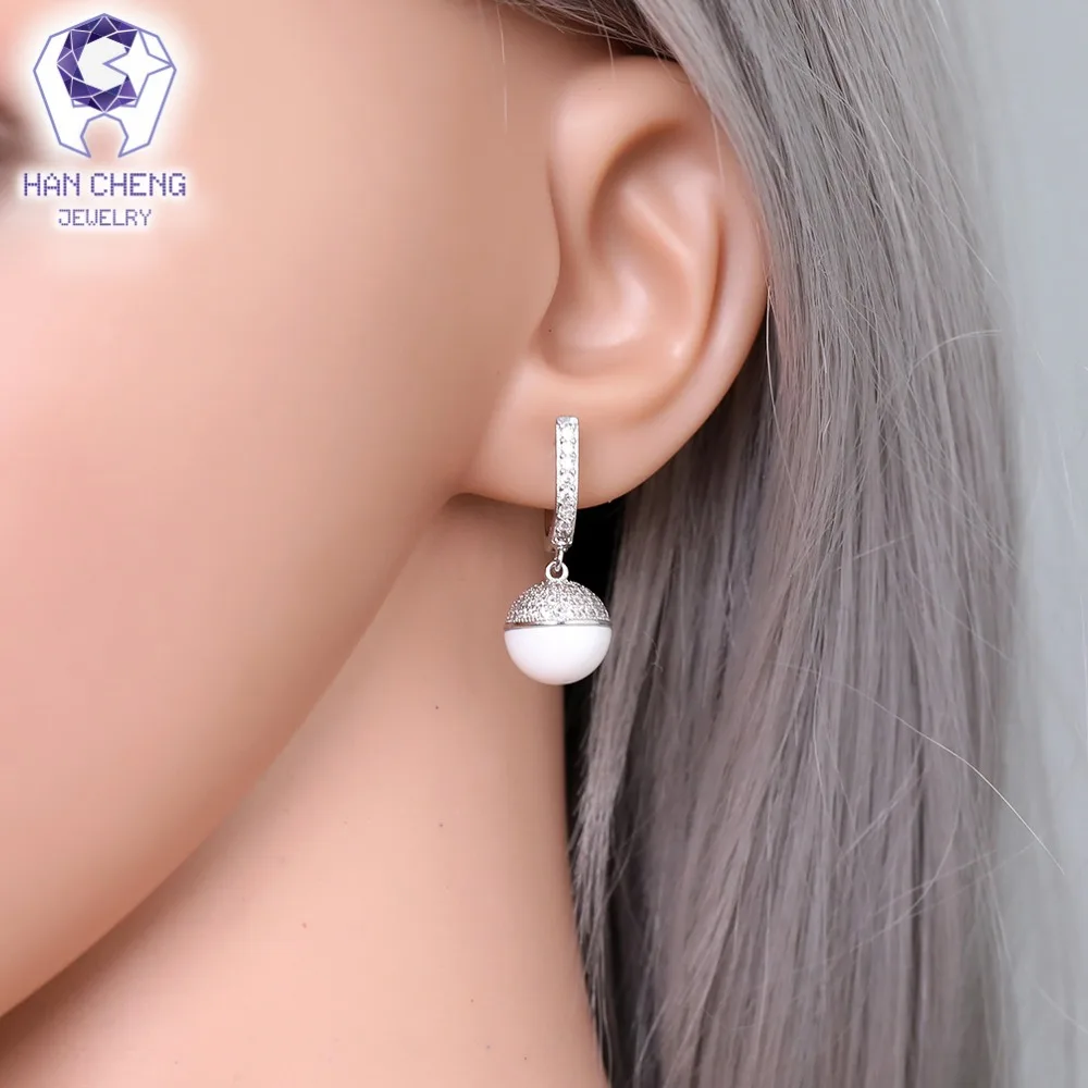 HanCheng новые роскошные серебряные длинные Висячие CZ Циркон драгоценный камень керамические круглые Висячие серьги для женщин ювелирные изделия brincos bijoux