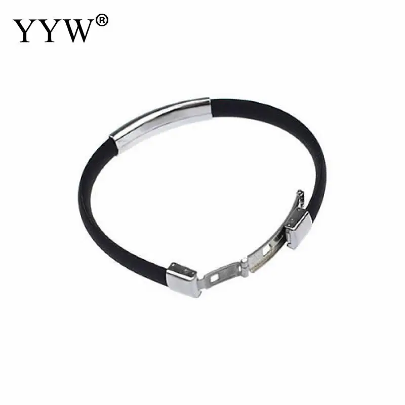 New Fashion Street Stainless Steel Chain Black Silicone bracelet Wristband Cuff Bangle Male Accessories Jewelry | Украшения и
