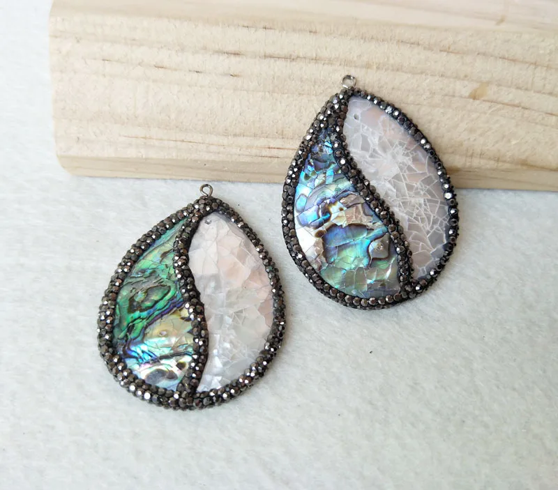 5Pcs Abalone Shell Pendant With Rhinestone Paved Charms Pendants For DIY Necklace earrings Jewelry Making PD860 | Украшения и