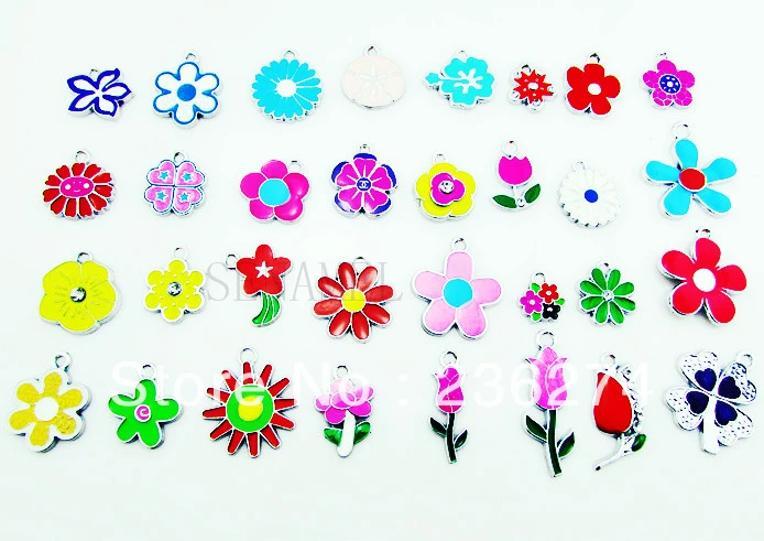 

M4 Wholesale 100Pcs Mixed Alloy Metal Enamel Flower Charms Floating Charms bead