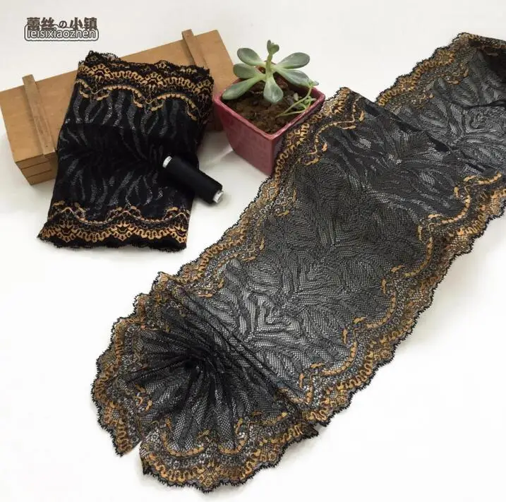 1 метр фиолетовая черная с золотым эластичная кружевная отделка Лента ткань