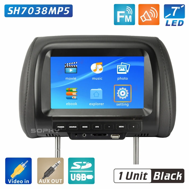 USB Function Black 7 дюймов TFT светодиодный цифровой экран подголовник автомобиля монитор Серый Черный Бежевый Цвета 2-полосная вход автомобильный монитор подголовника - Цвет: USB Function Black