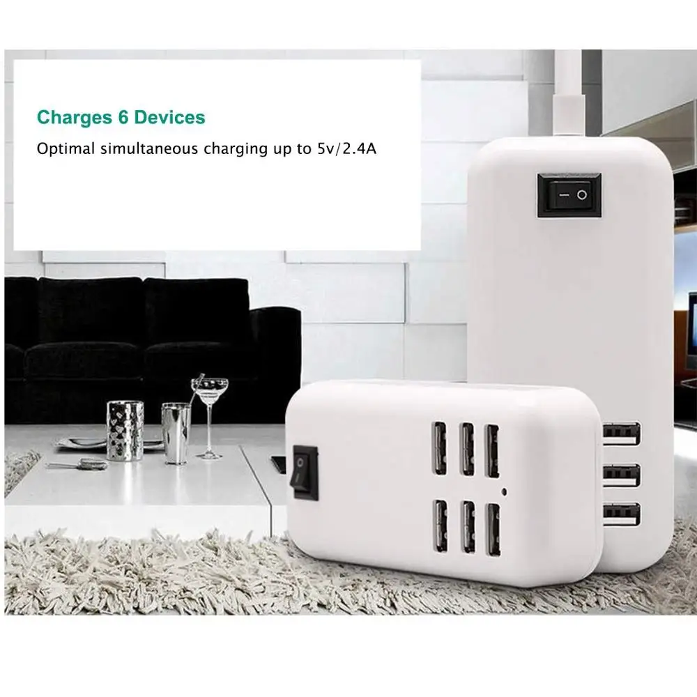 6 портов USB зарядное устройство концентратор Настольный США вилка AC питания