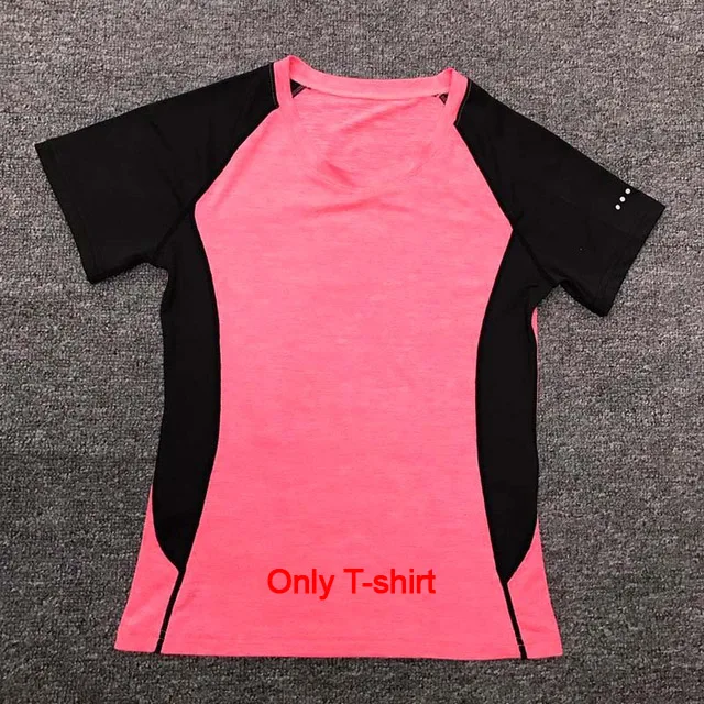 Pink T-Shirt Yoloey, быстросохнущая спортивная одежда, леггинсы для спортзала, женская футболка, костюм, трико для фитнеса, спортивный костюм, набор для бега, йоги, женский спортивный костюм - Цвет: Pink T-Shirt