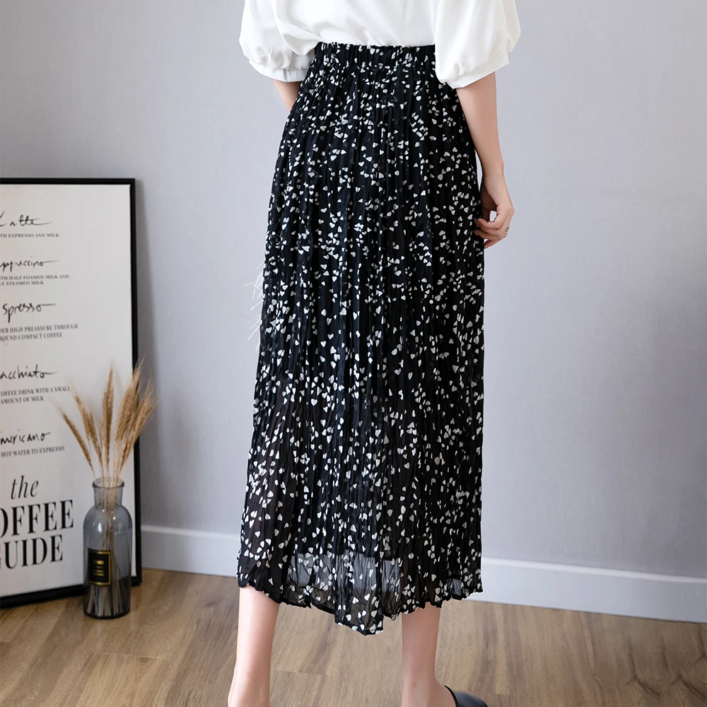 2019 Summer Floral Printing Chiffon Skirts Womens High Waist Pleated Long Skirt Korean Streetwear Women Clothes | Женская одежда