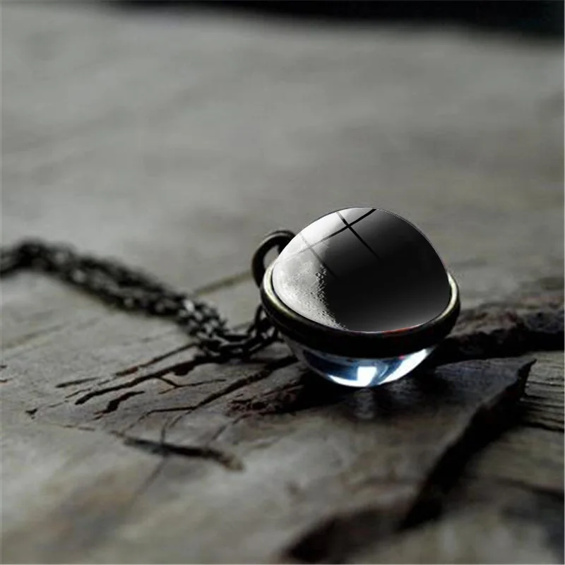 Женская мода галактика серая луна двухсторонний стеклянный шар подвеска цепочка