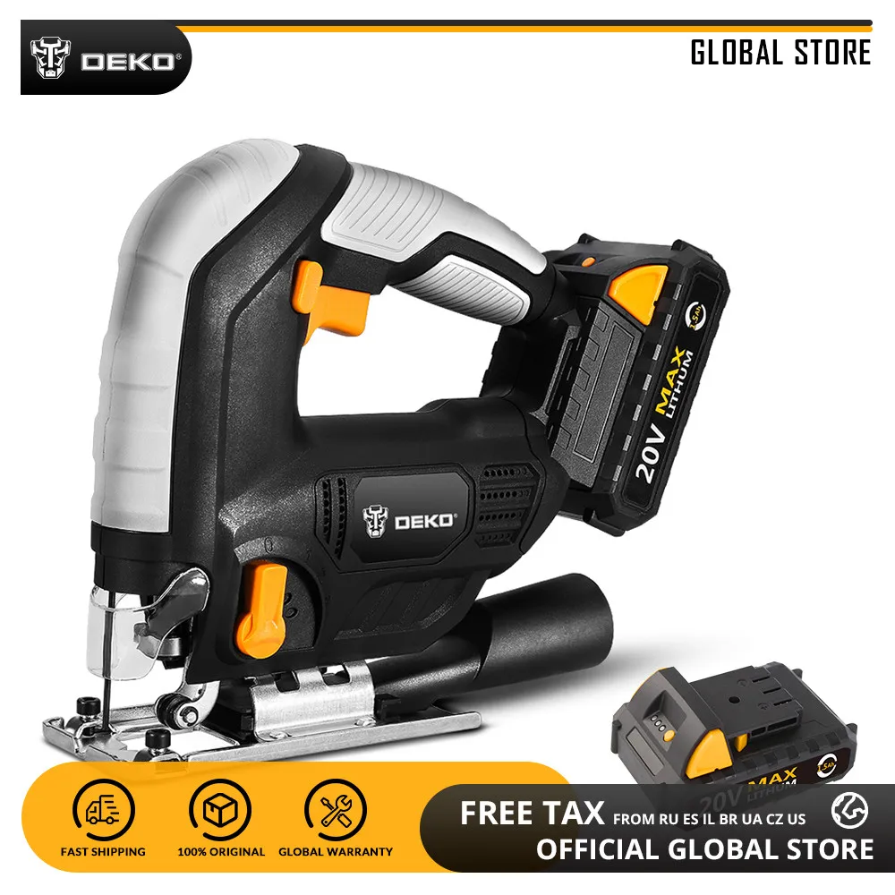 DEKO QD6633 20 в DC беспроводной лобзик светодиодный светильник Регулируемая скорость электрическая пила по дереву с 6 лезвиями, металлическая линейка, шестигранный ключ