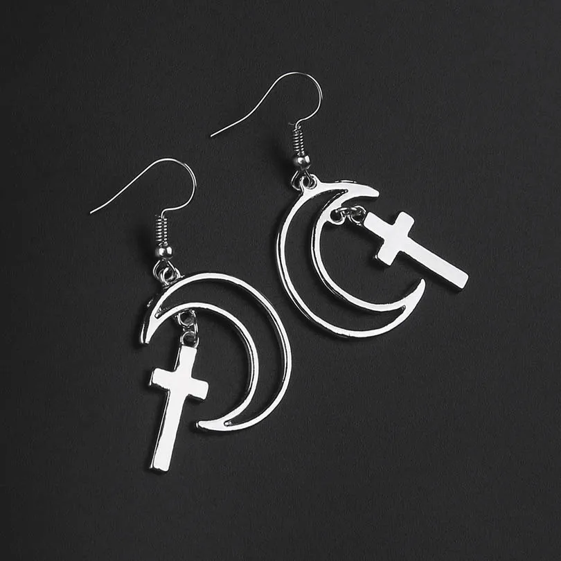 Hollow Moon Cross Dangle Earrings For Women Personality Fashion Drop Cool Girls Statement Jewelry | Украшения и аксессуары