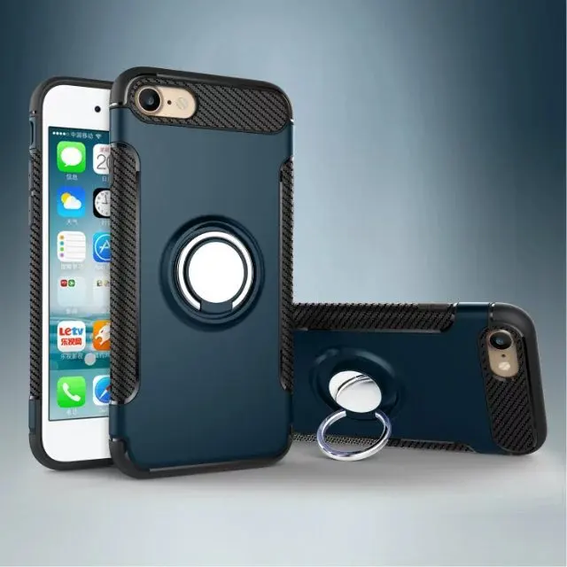 Shatter-resistant Phone Cases for iPhone 7 / Plus PC+TPU Hybrid Full Protect Case Magnets car ring Shell |