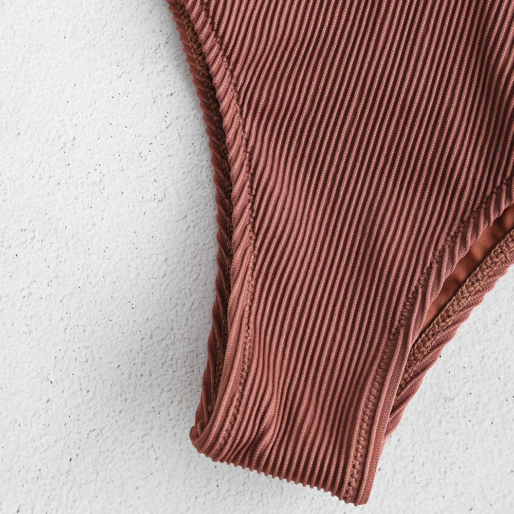 ZAFUL текстурированная Ribbed Tank комплект бикини галстук передний купальник глубоким вырезом Купальники Для женщин бикини ванный комплект женское бикини