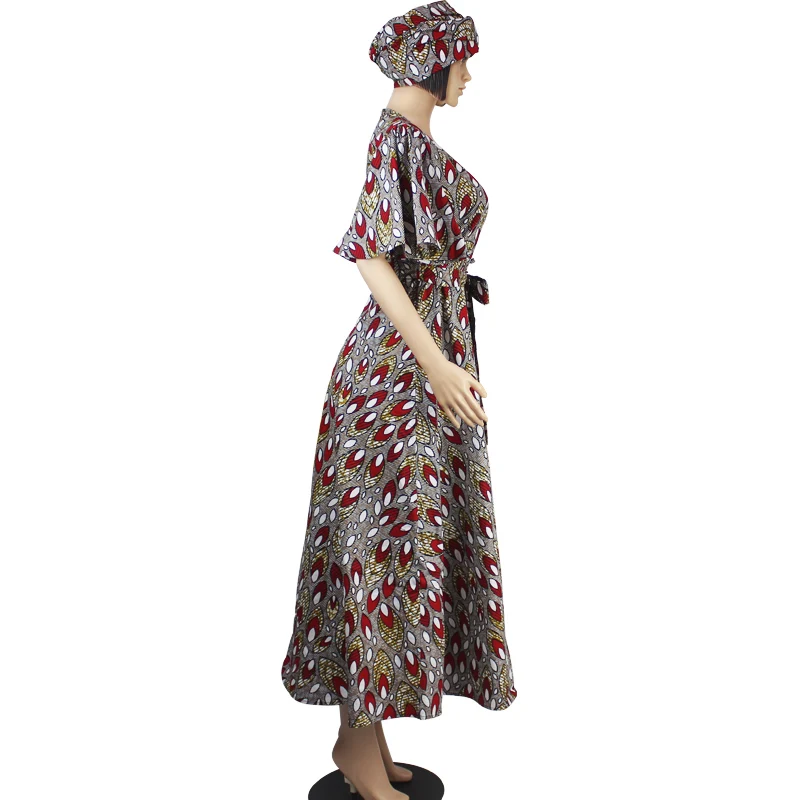 Женская одежда в африканском стиле платья из ткани с v-образным вырезом и принтом