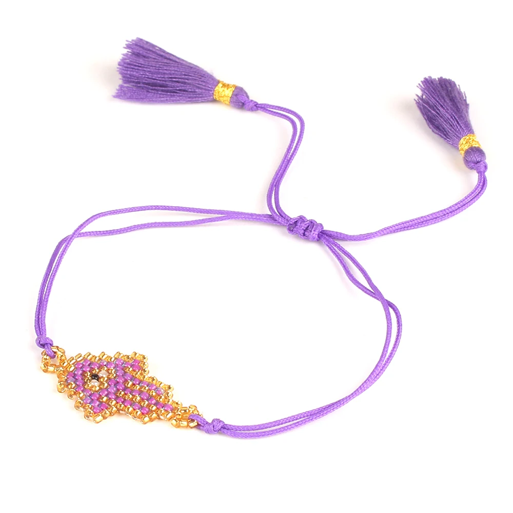 

Balibali Lucky Hamsa Hand Handmade MIYUKI Palm Pattern Seed Beads Bracelet Women Rope Chain Woven Lucky Jewelry Gift