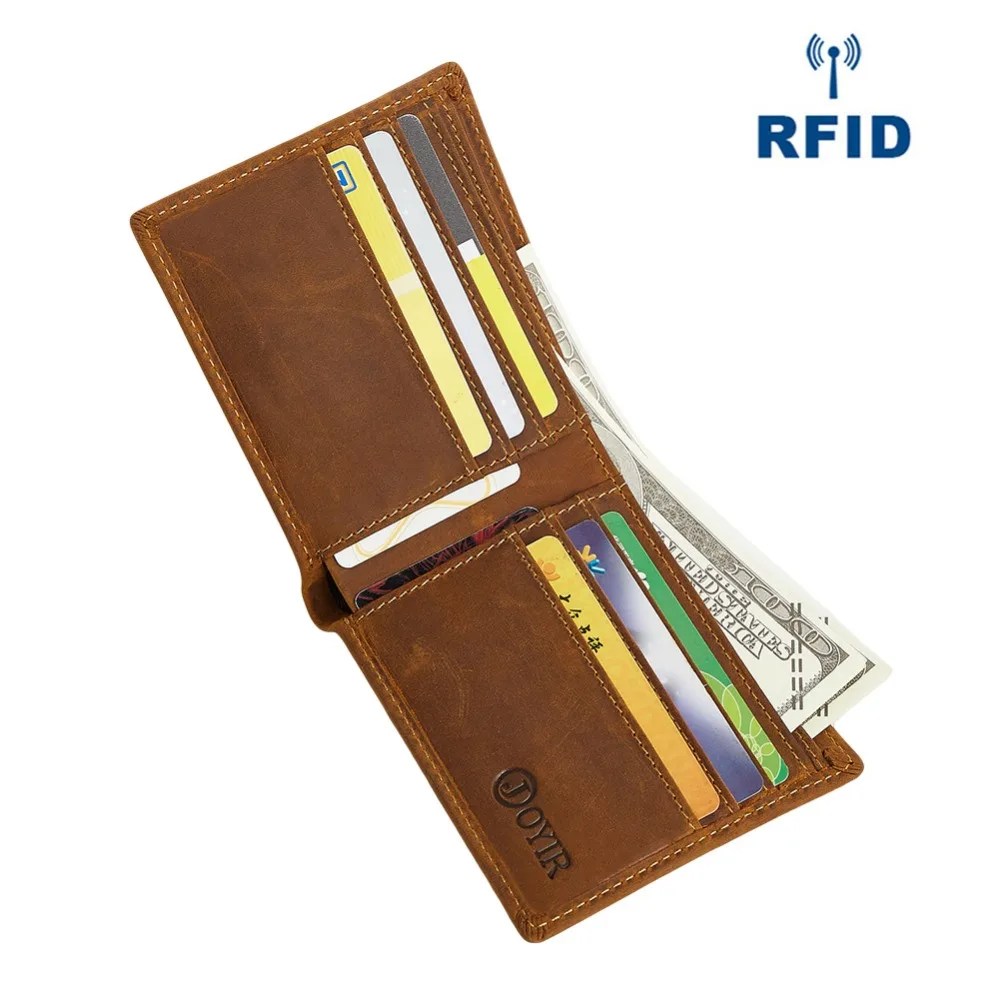 Кошелек JOYIR из кожи Crazy Horse с технологией RFID и защитой от кражи тонкий мужской мини