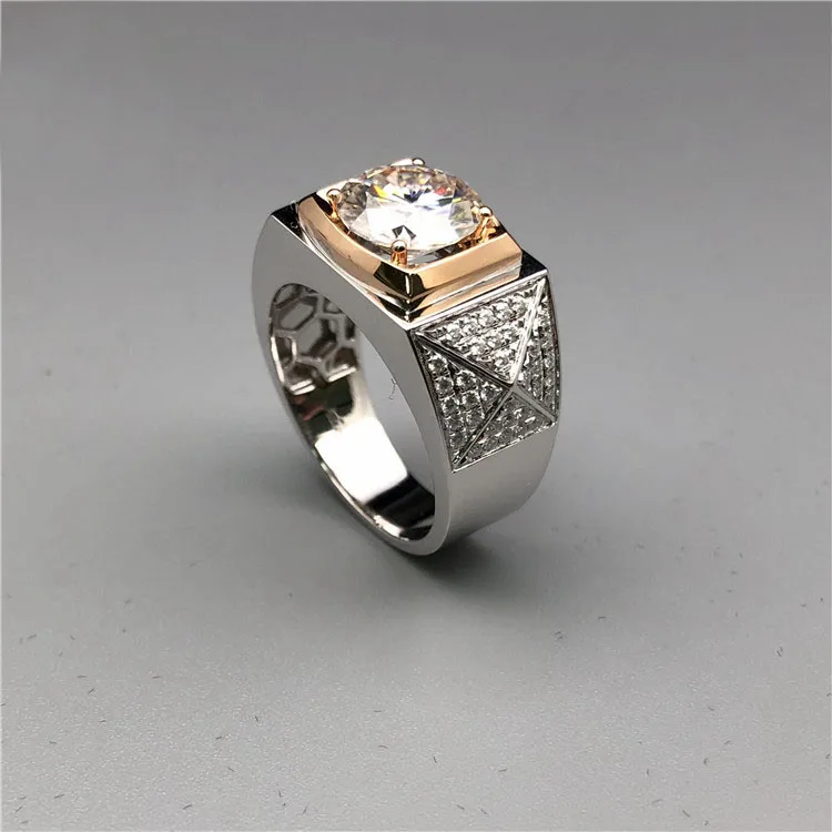 Кольцо с бриллиантами 3 карата 18 К из белого золота муассанитом роскошное мужское