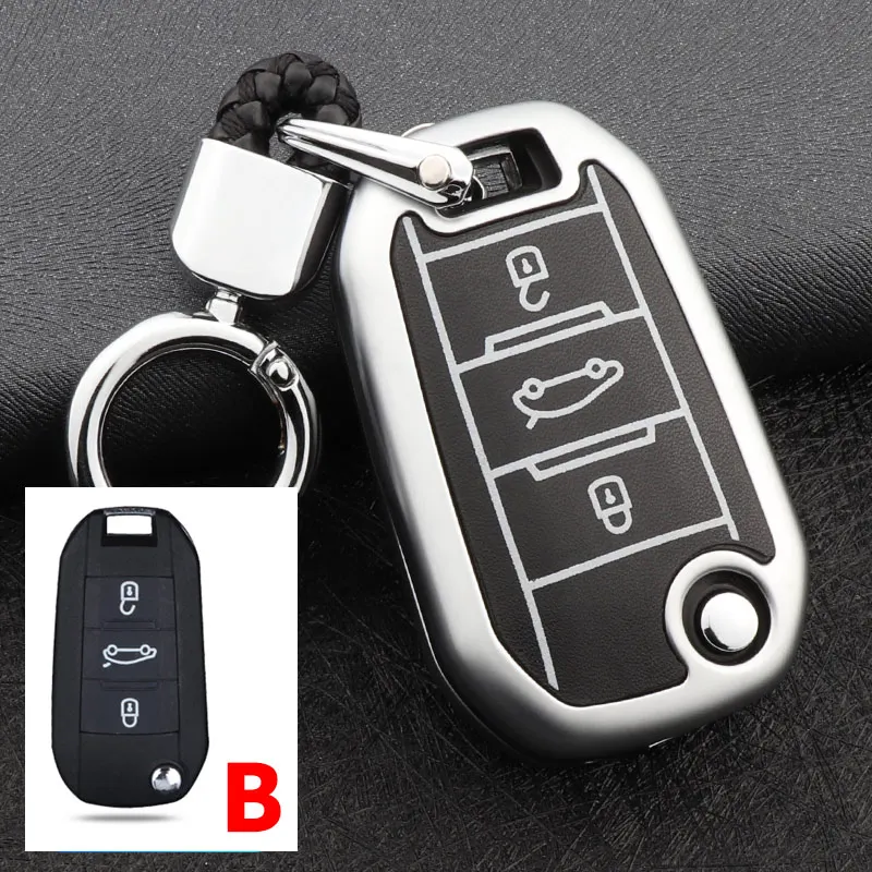 B Silver Цинковый сплав+ световой кожаный чехол Key автомобилей для peugeot 508 301 2008 3008 408 5008 Citroen C4 кактус C5 C3 C4L случае ключ - Название цвета: B Silver