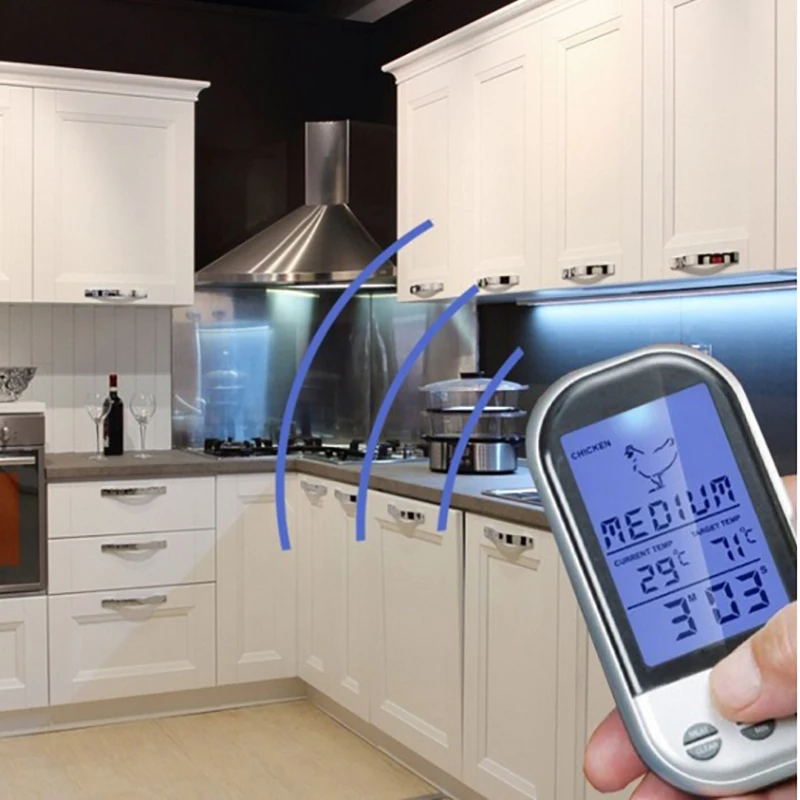 Улучшенный цифровой термометр RF беспроводной для пищевых продуктов с двумя