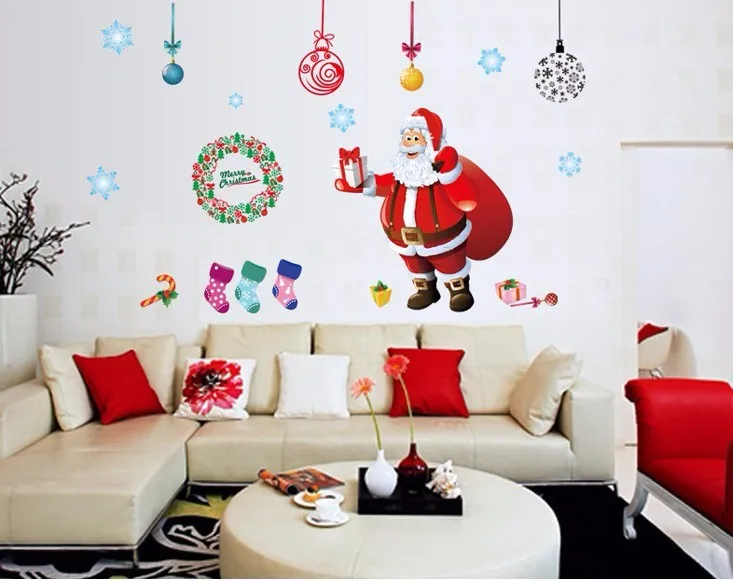 Распродажа, три поколения, съемные наклейки на стену, мультяшный Санта Клаус, рождественские магазины, декоративные наклейки на стену для спальни, AY226