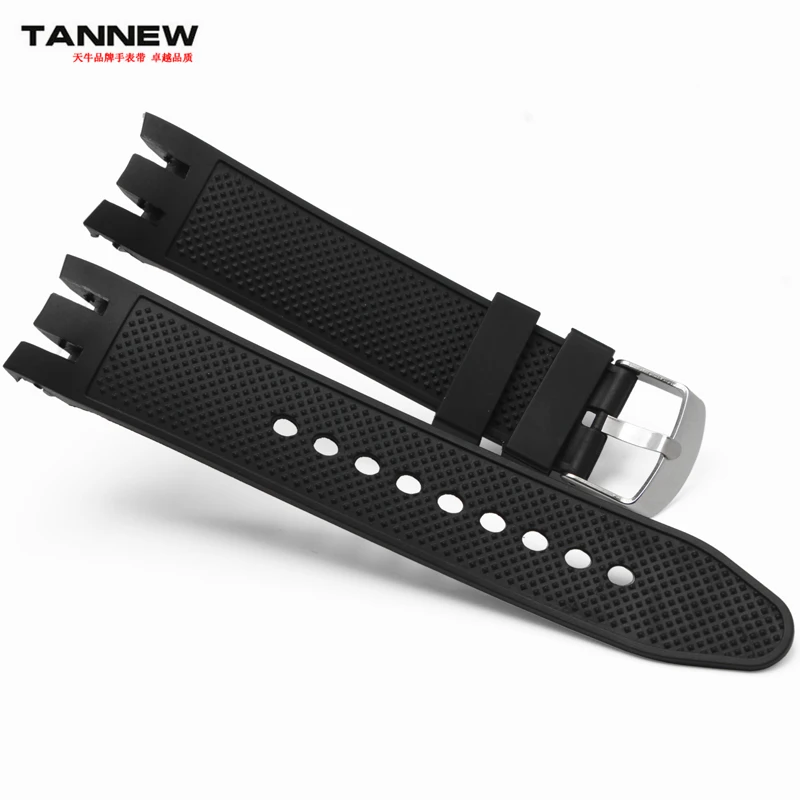 Черный ремешок для часов высококачественный резиновый 21 мм водонепроницаемый
