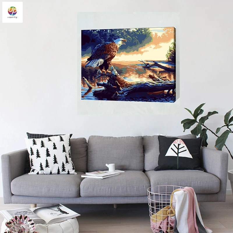 Frameless Digital Painting By Numbers Eagle Bird Sea Lake Scenery Acrylic Paint Modern Wall Art Canvas Home Deco Deal | Дом и сад