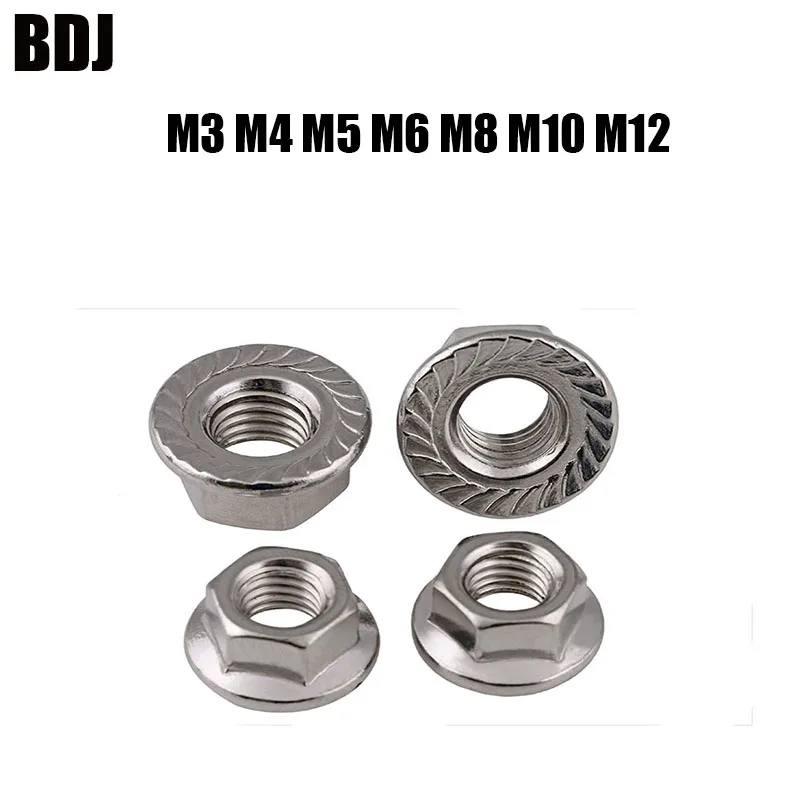 DIN6923 GB6177 M3 M4 M5 M6 M8 M10 M12 304 Нержавеющая сталь метрической резьбы шестигранные гайки