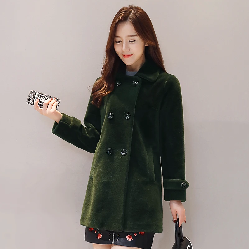 

Turn down collar double breasted natural wool coats outerwear women 2019 new autumn winter fashion wool jackets