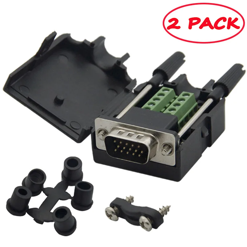 (2 Pack) 3 + 6 VGA разъем с задней стороны винтовые разъемы для поддержки DIY