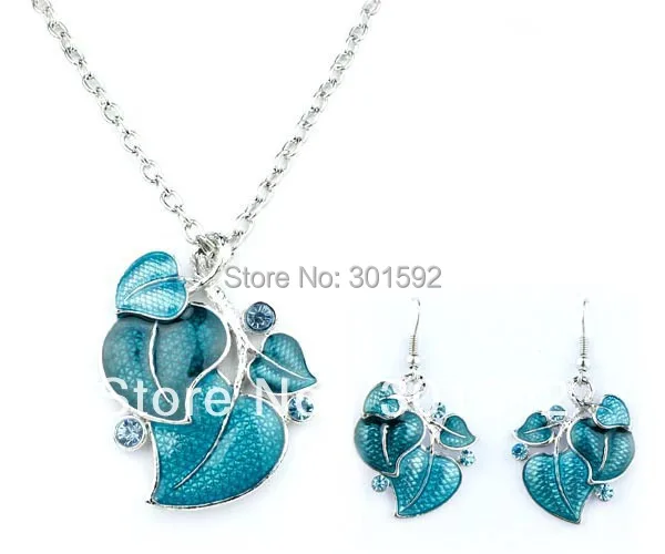 Высокое качество ожерелья покрытые эмалью лист цепи колье и серьги набор