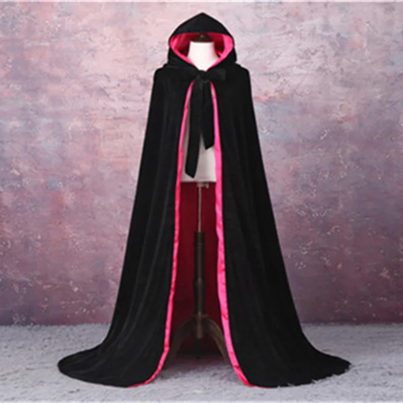 

Black and Plum red Lined Outdoor wedding cloak Velvet Cloak Medieval Cape Women Winter Outside Wedding Cloak