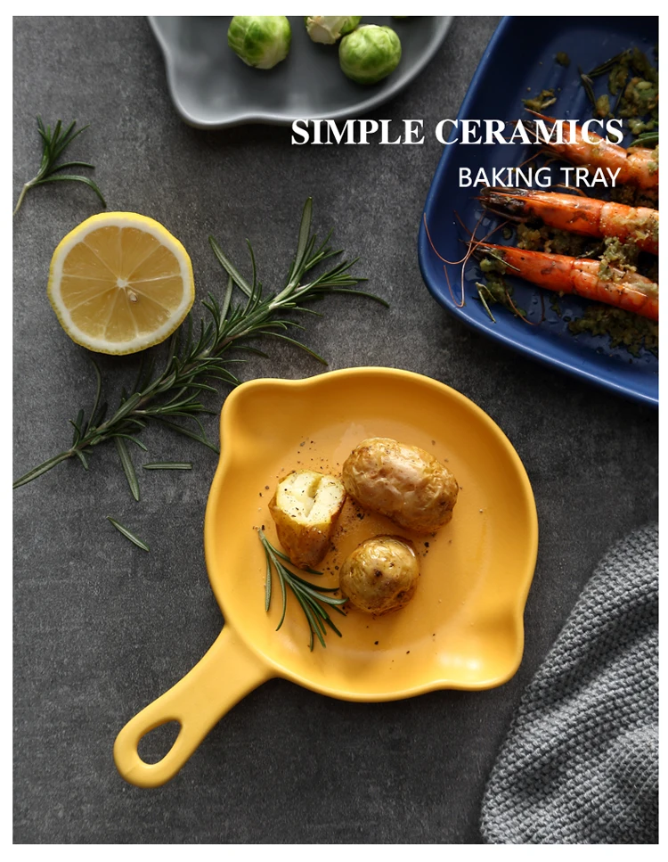 Nordic home oven dish baking tray Creative with handle ceramic dish barbecue deep dish kitchen tableware