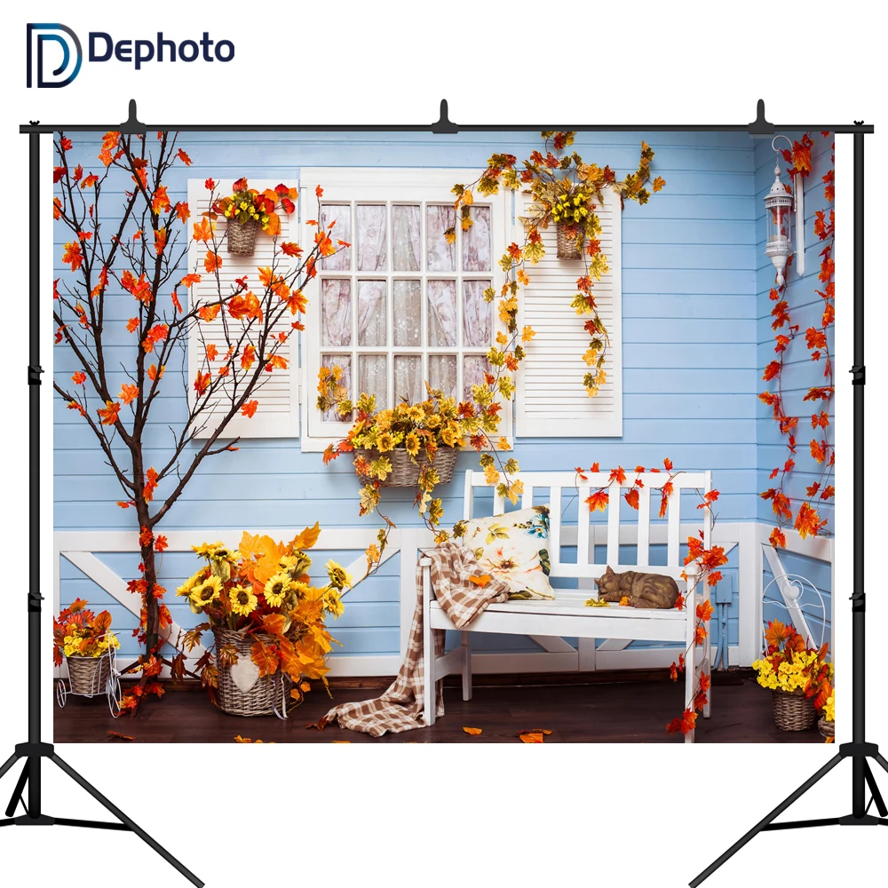 DePhoto фон для фотосъемки осенний кленовый лист Подсолнух деревянная стена