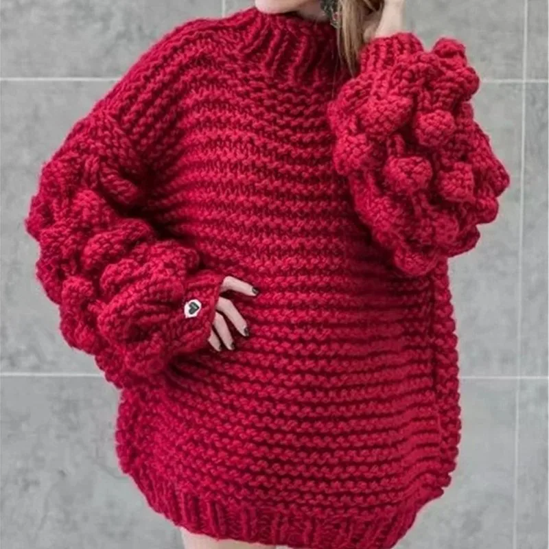 Neploe Hand Knitted Solid Women Sweater Loose Warm Puff Sleeves Girl Pullovers 2022 New Auttum Winter Fashion Sueter Mujer 68635 | Женская