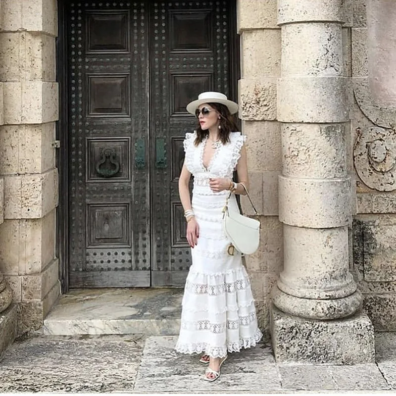 SONDR Patchwork Lace Dress Women V Neck Sleeveless High Waist Mini Mermaid Dresses Female Elegant Fashion 2019 Summer New | Женская
