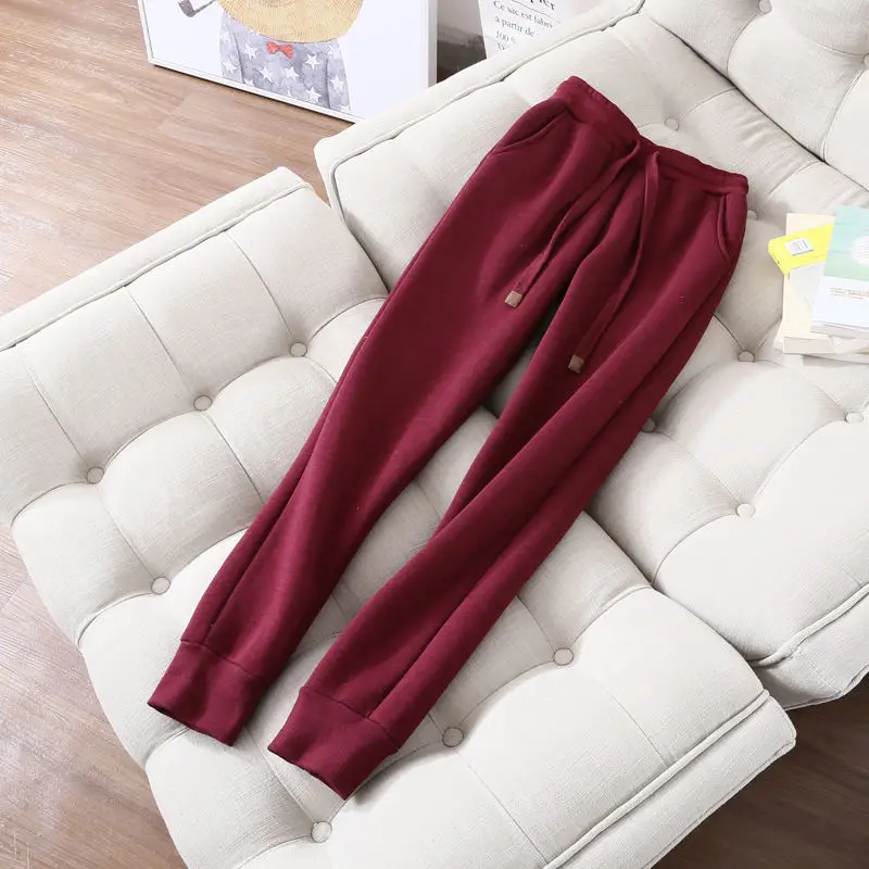 Wine red pants Осенне-зимняя женская толстовка больших размеров из вельвета, толстовка с длинным рукавом, спортивная одежда, теплые женские толстовки Z64 - Цвет: Wine red pants