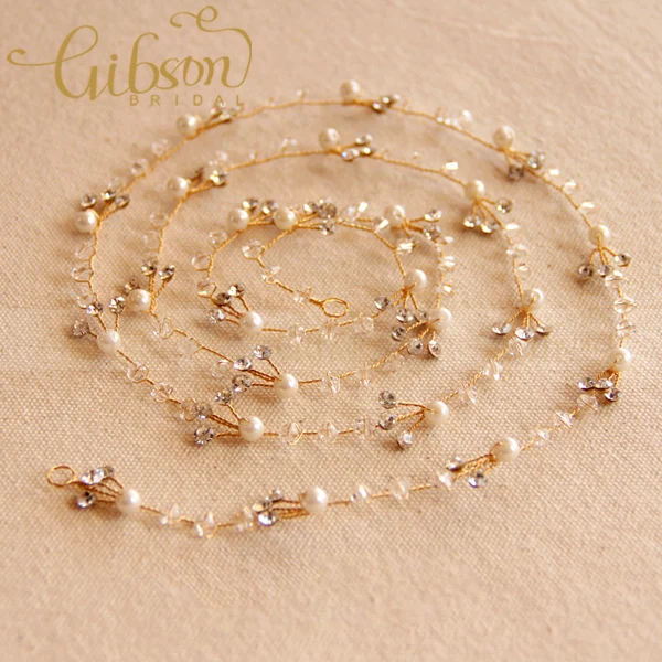 

Crystal and Beaded Wrapped Delicate Wedding Bridal Hairbands Girls Long Hair Vine Headband