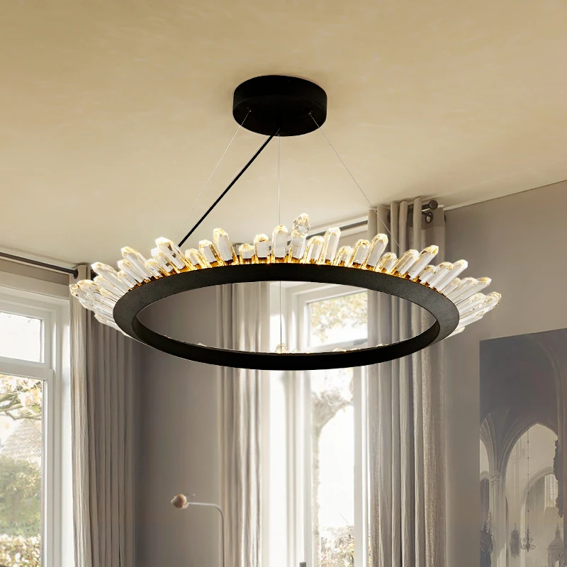 

Postmodern LED chandelier hotel deco fixtures Round hanging lights bedroom pendant lamp living room suspension crystal luminaire