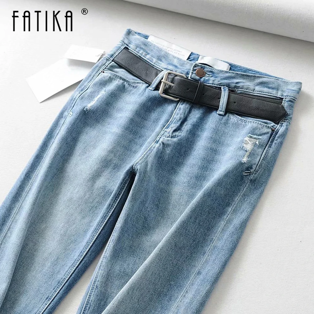 Повседневные длинные прямые джинсы FATIKA с высокой талией и карманами