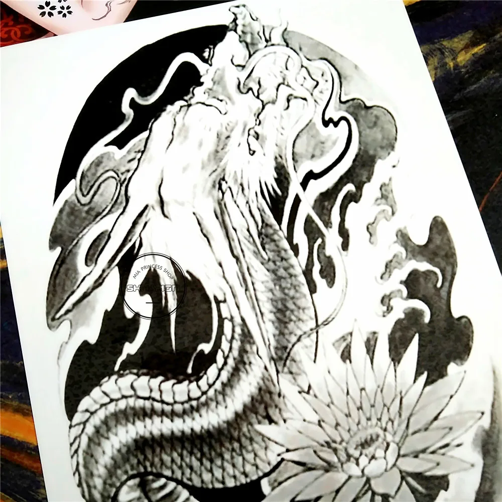 Временная татуировка SHNAPIGN с черным злым драконом боди арт 12*20 см наклейка флэш