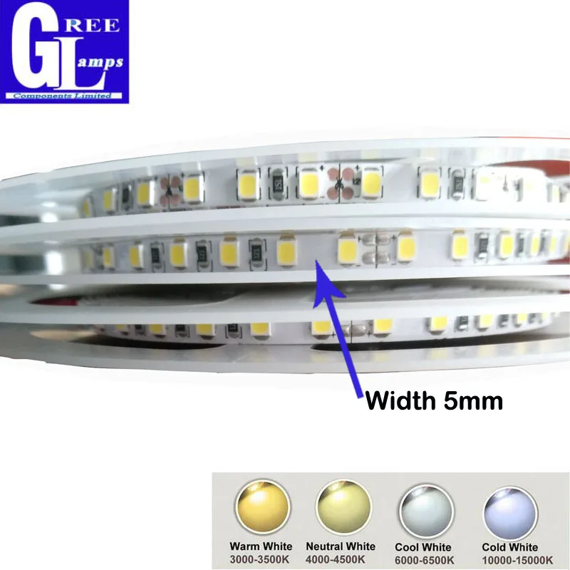 

CRI 80+ High Brightness DC 12V 24V 5mm Led Strip Narrow Side Width High Brightness Flexible Light 120led/m White Warm White 5M