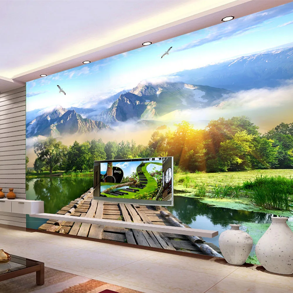 3D фрески обои для стен DIY озера горы деревянный мост пейзаж современное искусство