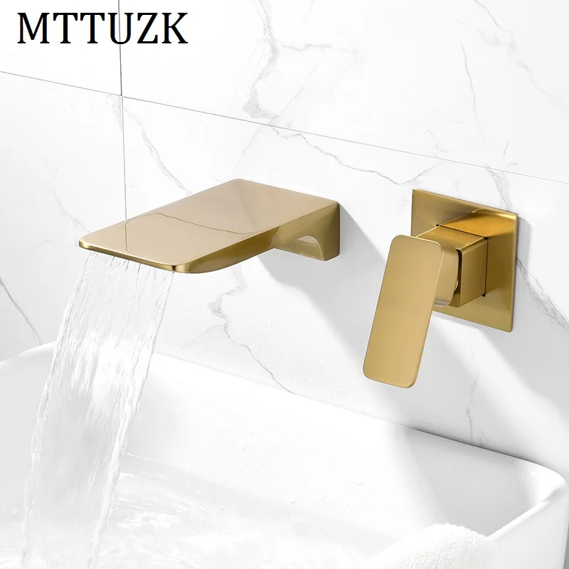 Настенный смеситель для раковины MTTUZK скрытый матовый золотой кран смесители