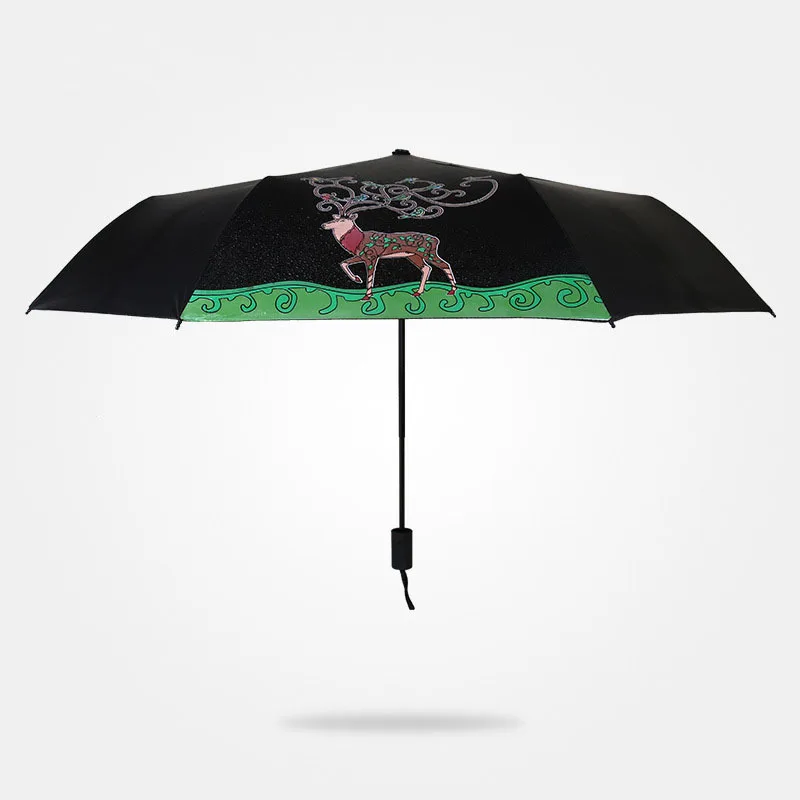 2018 мода складной зонт Симпатичные Лось Творческий черное покрытие