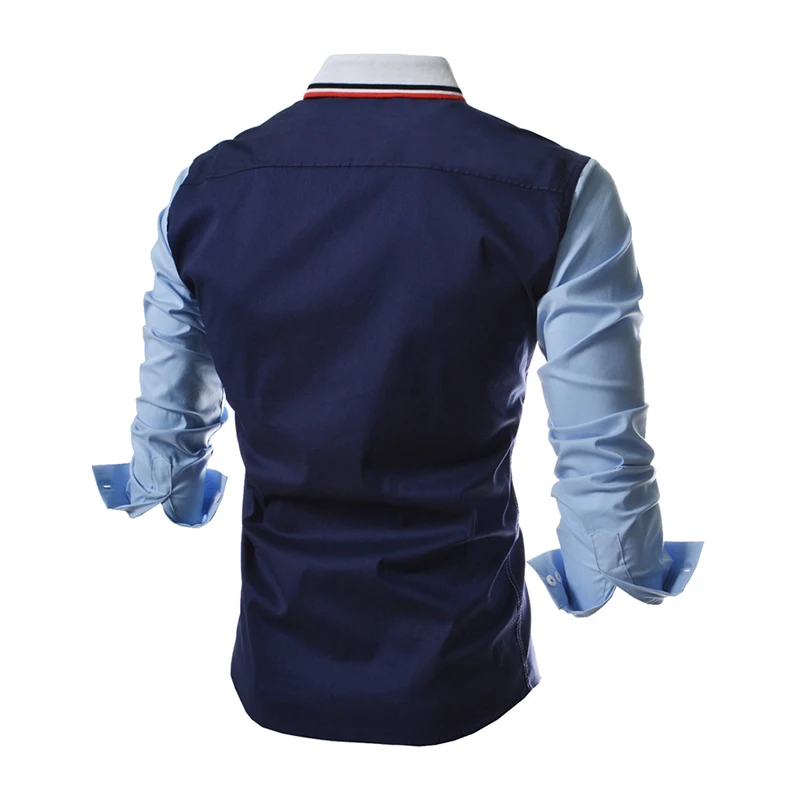 Fashion England style pocket sleeve patchwork design yong men's shirts M-2XL man slim fit full Cool boy clothing wholesale | Мужская