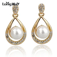longway crystal stud earrings for women imitation pearl jewelry gold color earrings wedding statement brincos 6 colors ser140237