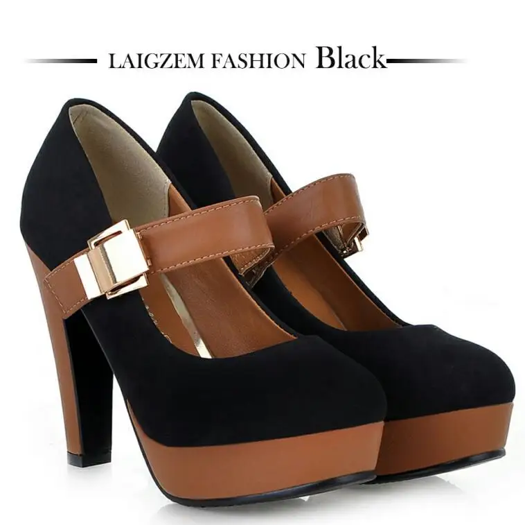LGZ84 Black LAIGZEM ЛАИГЗЕМ супер Ёенщин Мэри Джейн Каблуки пряжки ремень толстый каблук насосы мода обувь женщина летняя женская обувь босоножки на каблуке женские босоножки сандали женские ботинки большой размер 4-10.5 - Цвет: LGZ84 Black
