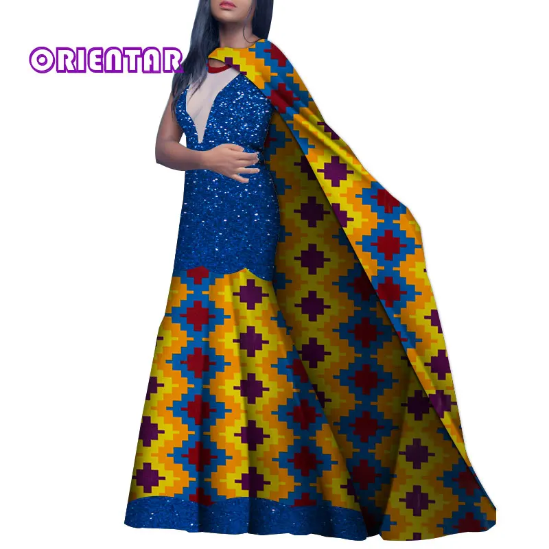 African Dress Women African Print Glitter Bling Party Dresses Sexy Perspective V-neck Floor-length Cloak African Clothes WY4810
